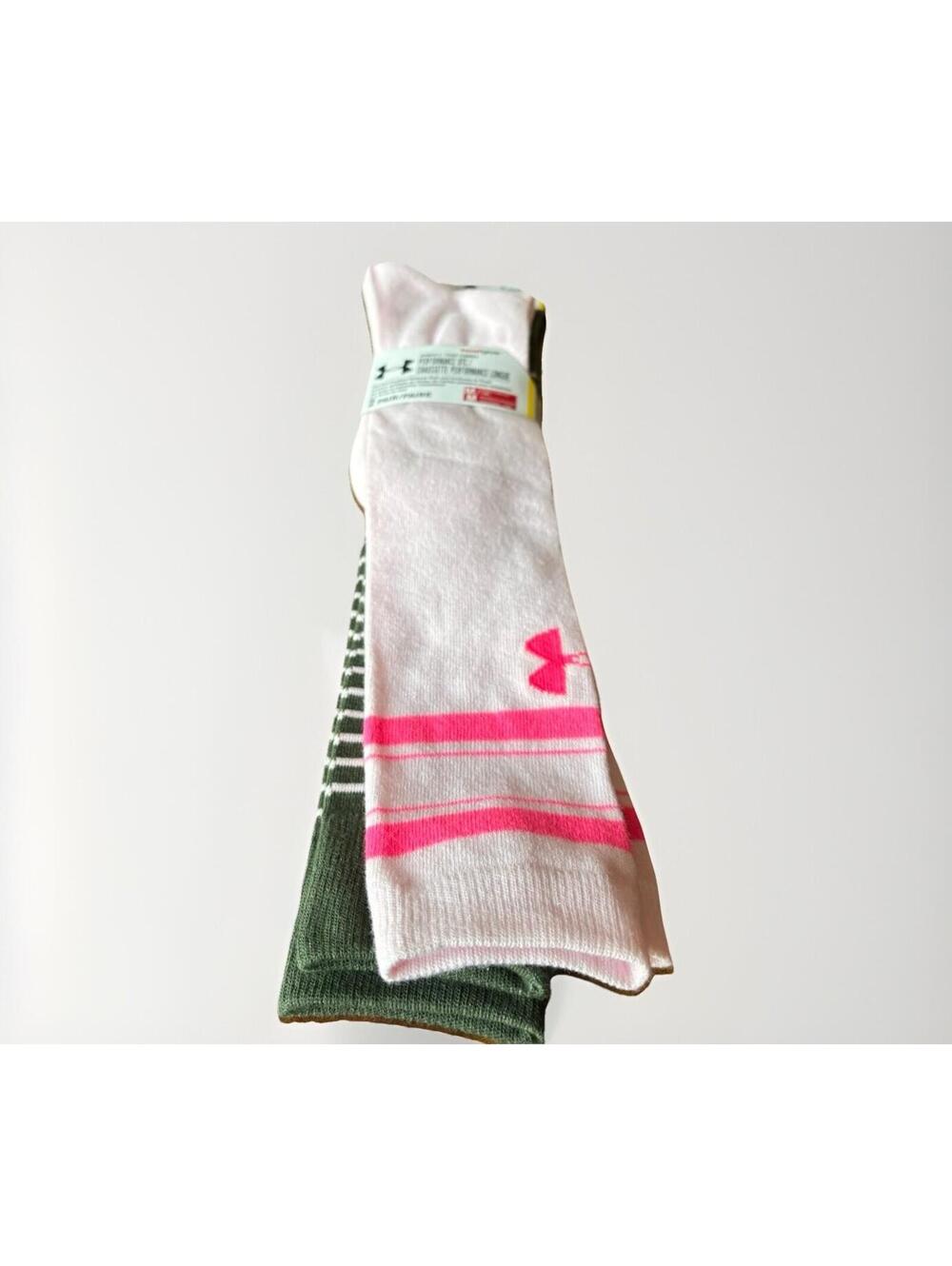 Under Armour Women’s Performance Over-The-Calf Socks 2-Pack Pink & Green, Size M